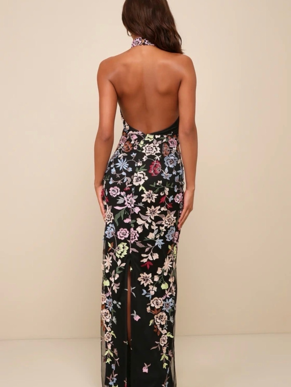 Lulu's Black Halter Maxi Dress with Multicolor Floral Embroidery - Picture 2 of 8